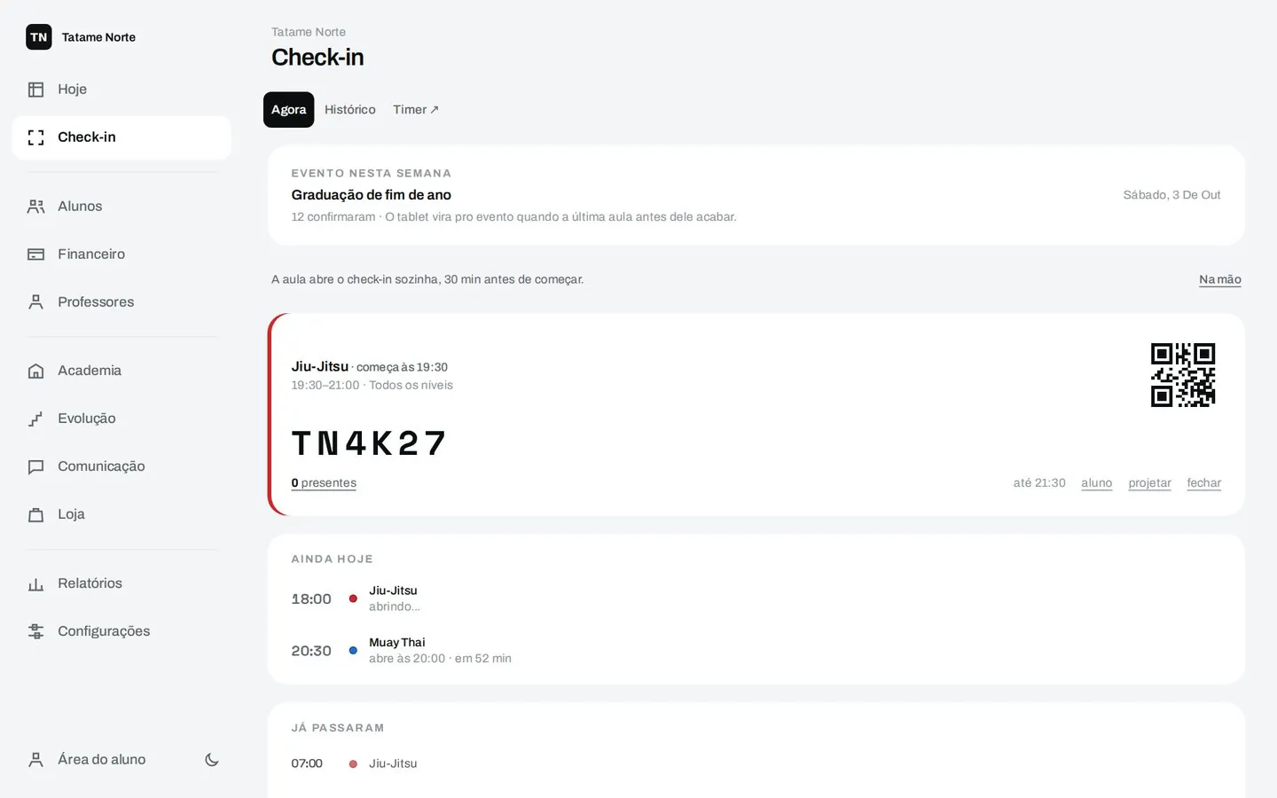 Tela Check-in do painel